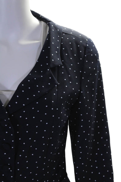 Agnes B Womens Spotted Print V Neck Button Down Buttoned Blazer Blue Size 2