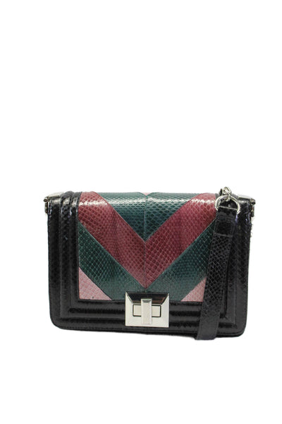 Donald J Pliner Womens Snakeskin Print Turn Lock Chain Strap Bag Multicolor