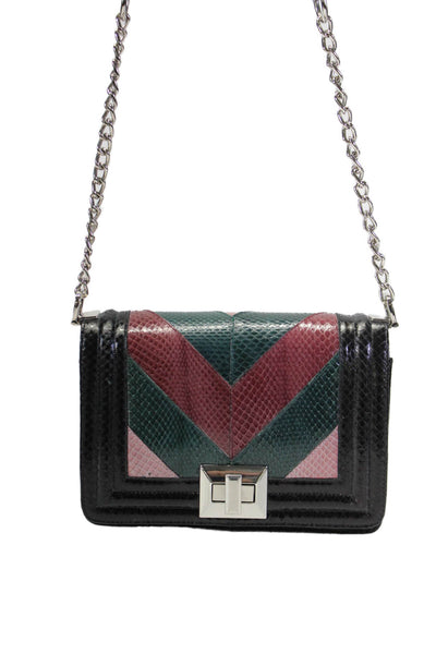 Donald J Pliner Womens Snakeskin Print Turn Lock Chain Strap Bag Multicolor