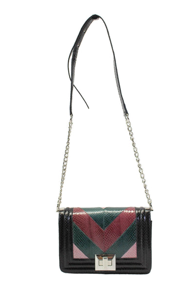 Donald J Pliner Womens Snakeskin Print Turn Lock Chain Strap Bag Multicolor