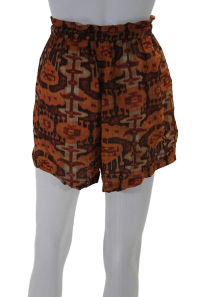 Ulla Johnson Womens Cotton Abstract Print Drawstring Waist Shorts Orange Size M