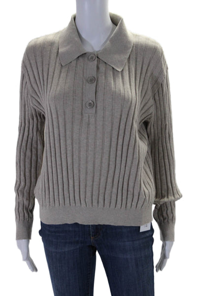 One Grey Day Womens Collared Long Sleeves Sweater Beige Cotton Size Medium