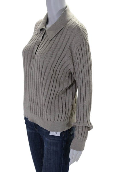 One Grey Day Womens Collared Long Sleeves Sweater Beige Cotton Size Medium