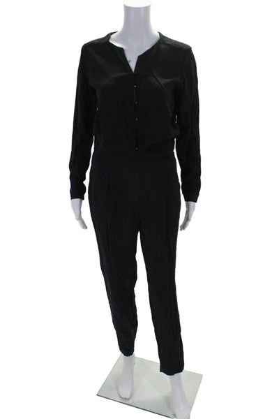 Massimo Dutti Womens Long Sleeves Button Down Slim Leg Jumpsuit Black Size 6