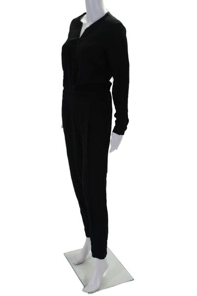 Massimo Dutti Womens Long Sleeves Button Down Slim Leg Jumpsuit Black Size 6