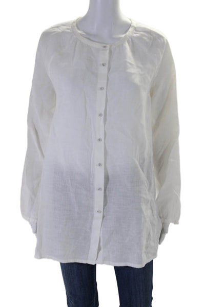 Eileen Fisher Womens Linen Long Sleeve sButton Down Blouse White Size Small