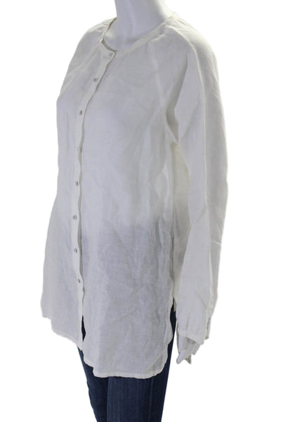 Eileen Fisher Womens Linen Long Sleeve sButton Down Blouse White Size Small