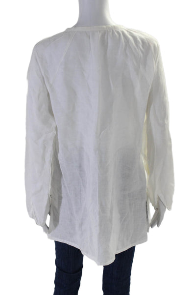 Eileen Fisher Womens Linen Long Sleeve sButton Down Blouse White Size Small