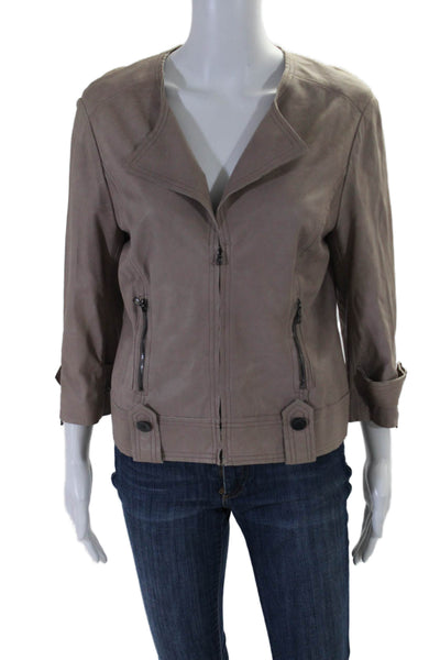 St. John Womens Leather Full Zipper Light Weight Jacket Light Brown Size 6