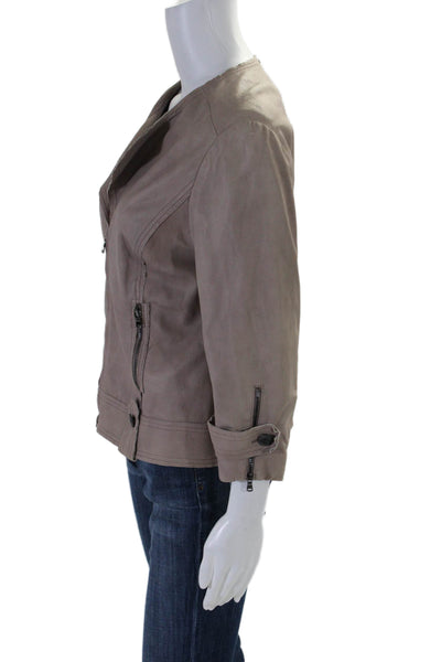 St. John Womens Leather Full Zipper Light Weight Jacket Light Brown Size 6