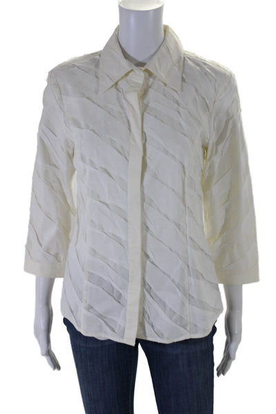 Lafayette 148 New York Womens Long Sleeves Button Down Shirt White Cotton Size 6