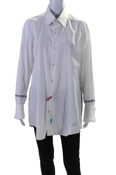 Fer Womens Striped Print Collared Buttoned-Up Long Sleeve Top White Size M