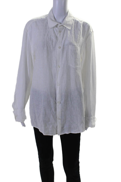 Torras Womens Collared Textured Long Sleeve Buttoned-Up Top White Size EUR 46