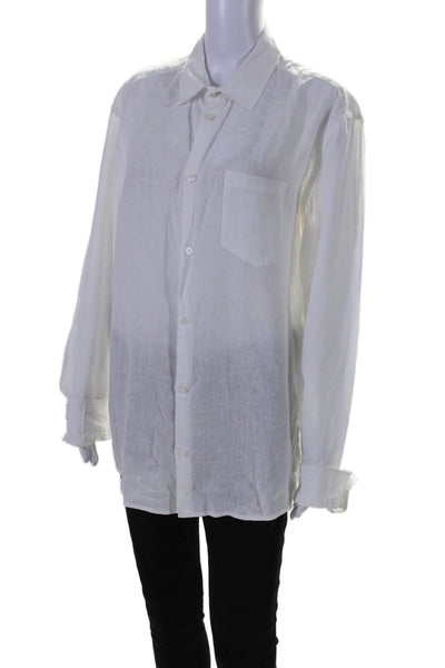 Torras Womens Collared Textured Long Sleeve Buttoned-Up Top White Size EUR 46