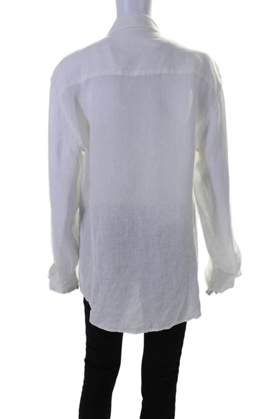 Torras Womens Collared Textured Long Sleeve Buttoned-Up Top White Size EUR 46