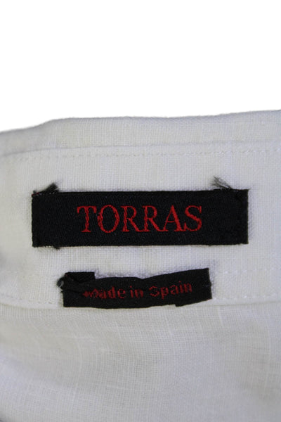 Torras Womens Collared Textured Long Sleeve Buttoned-Up Top White Size EUR 46