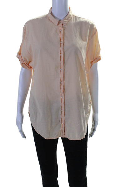 Xirena Womens Cotton Collared Short Sleeve Buttoned Top Blouse Orange Size XS