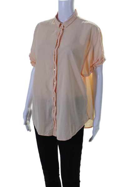 Xirena Womens Cotton Collared Short Sleeve Buttoned Top Blouse Orange Size XS