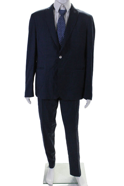 Pal Zileri Mens Wool Buttoned Collared Blazer Pants Suit Set Navy Size EUR 58