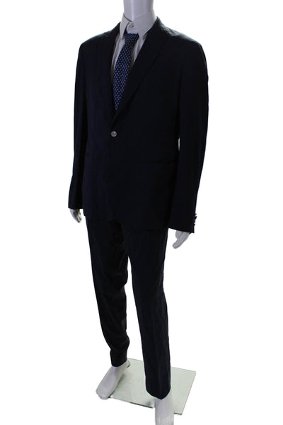 Pal Zileri Mens Wool Buttoned Collared Blazer Pants Suit Set Navy Size EUR 58