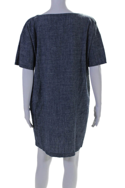 Eileen Fisher Women's Round Neck Short Sleeves Mini Shift Dress Blue Size PS