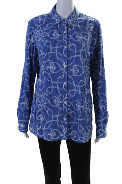 J. Mclaughlin Women's Collared Long Sleeves Button Down Shirt Blue Size M