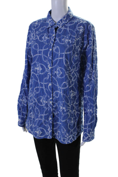 J. Mclaughlin Women's Collared Long Sleeves Button Down Shirt Blue Size M