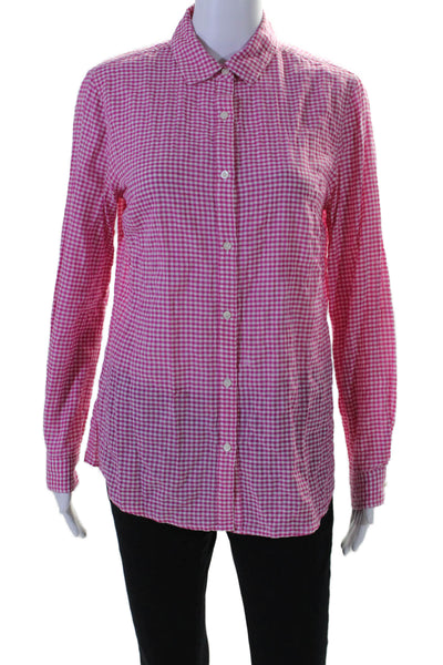 J. Mclaughlin Women's Long Sleeves Button Down Casual Shirt Pink Plaid Size S