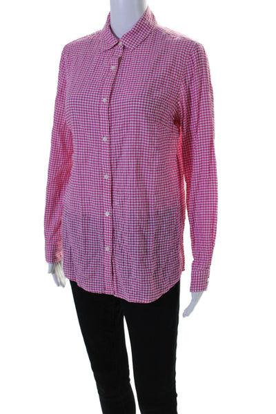 J. Mclaughlin Women's Long Sleeves Button Down Casual Shirt Pink Plaid Size S