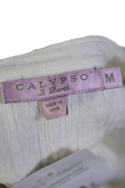 Calypso Womens V Neck Short Sleeve Tight Knit Top White Size Small