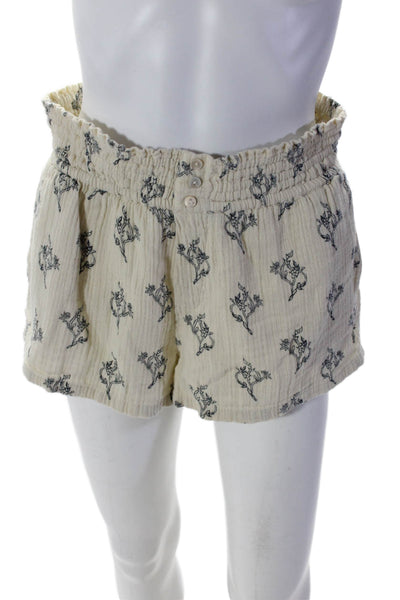 Zara Womens Floral Print Shorts Set White Black Cotton Size Large/Small