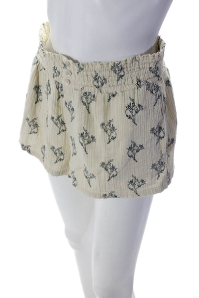 Zara Womens Floral Print Shorts Set White Black Cotton Size Large/Small