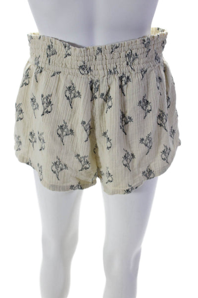 Zara Womens Floral Print Shorts Set White Black Cotton Size Large/Small