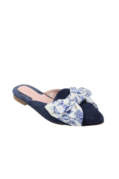 Margaux Womens Slip On Point Floral Print Front Bow Flat Shoes Blue Size 36