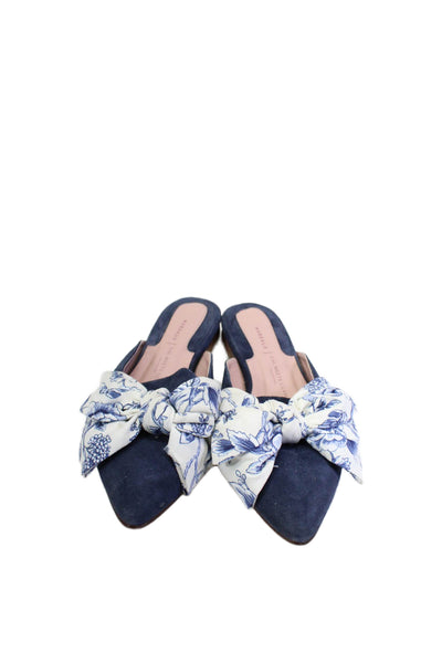 Margaux Womens Slip On Point Floral Print Front Bow Flat Shoes Blue Size 36