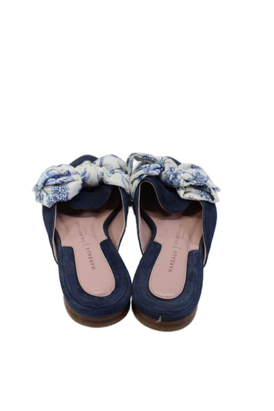 Margaux Womens Slip On Point Floral Print Front Bow Flat Shoes Blue Size 36