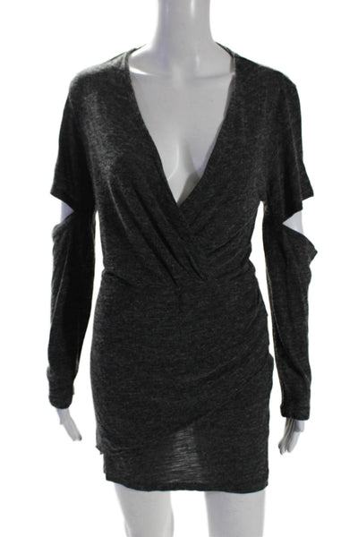 IRO Womens Jersey V-Neck Split Long Sleeve Tulip Hem Sheath Dress Gray Size M