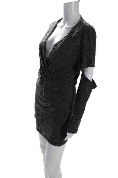 IRO Womens Jersey V-Neck Split Long Sleeve Tulip Hem Sheath Dress Gray Size M