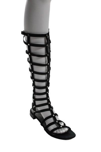 Stuart Weitzman Womens Suede Studded Knee High Gladiator Sandals Black Size 9 M
