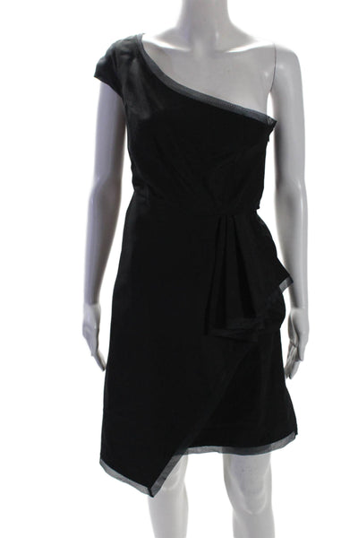 Jodi Arnold Womens Black One Shoulder Sleeveless Drape Detail Shift Dress Size 4