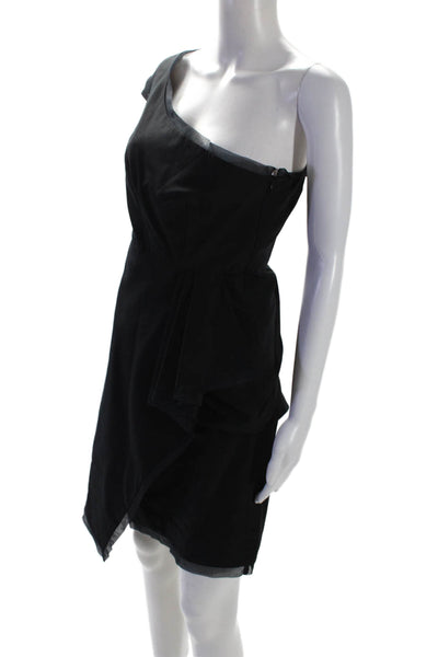 Jodi Arnold Womens Black One Shoulder Sleeveless Drape Detail Shift Dress Size 4