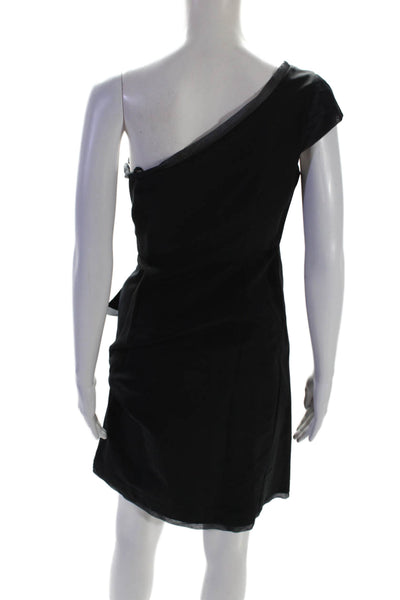 Jodi Arnold Womens Black One Shoulder Sleeveless Drape Detail Shift Dress Size 4