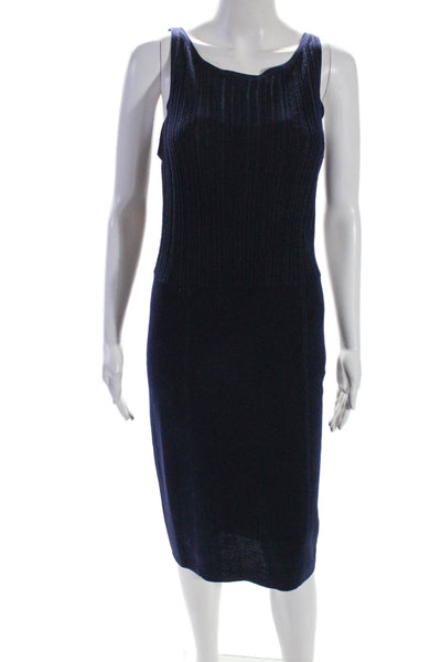 Elie Tahari Womens Wool Navy Blue Crew Neck Sleeveless Shift Dress Size S