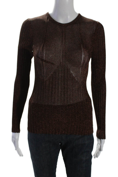 Ted Baker Women's Round Neck Ribbed Glitter Long Sleeves Sweater Brown Size 1