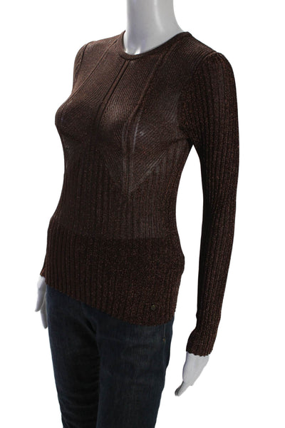 Ted Baker Women's Round Neck Ribbed Glitter Long Sleeves Sweater Brown Size 1