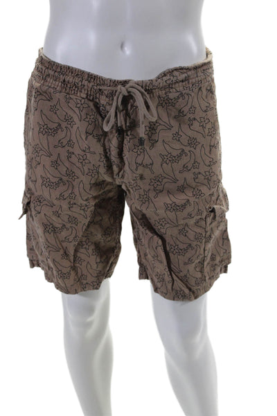 Vilebrequin Womens  Linen Floral Drawstring Waist  Shorts Brown Size L