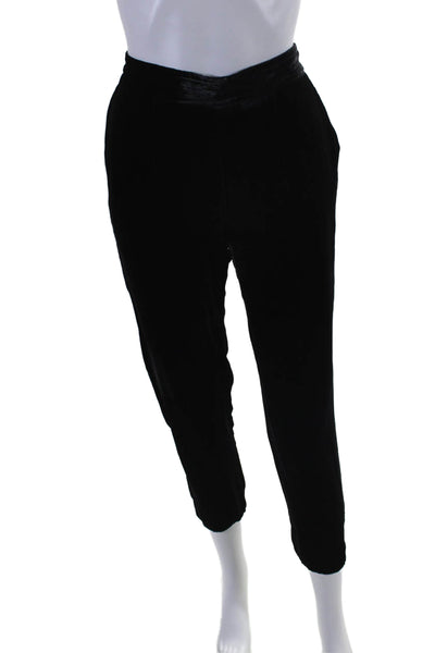 Joie Womens Velvet Elastic Waist Mid-Rise Tapered Pants Trousers Black Size S