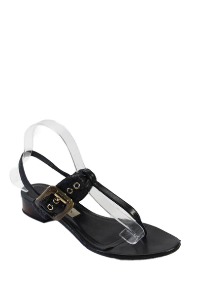 Burberry Womens Leather Buckle Strap Open Toe Thong Sandal Black Size EUR 38.5