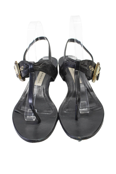 Burberry Womens Leather Buckle Strap Open Toe Thong Sandal Black Size EUR 38.5