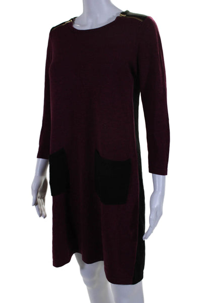 Calvin Klein Women's Long Sleeves Pockets Mini Sweater Dress Burgundy Size M